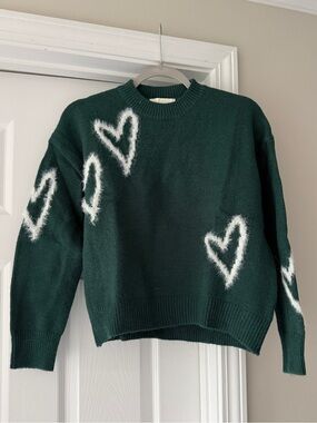 Pinch Dark Green Crewneck Sweater with White Heart Motif
